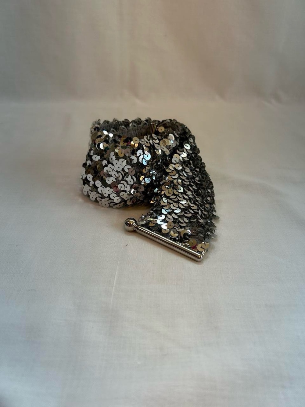 Vintage Y2K McBling Silver Sequin Sparkly Elastic Belt